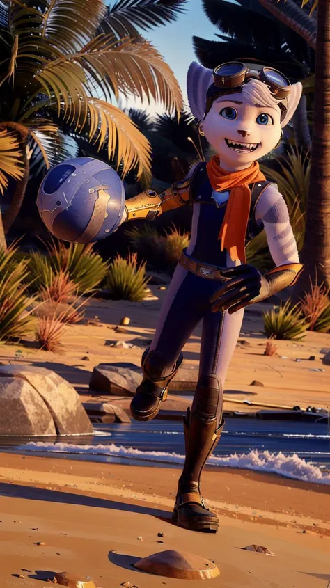 a close up of a cartoon character on a beach with a ball