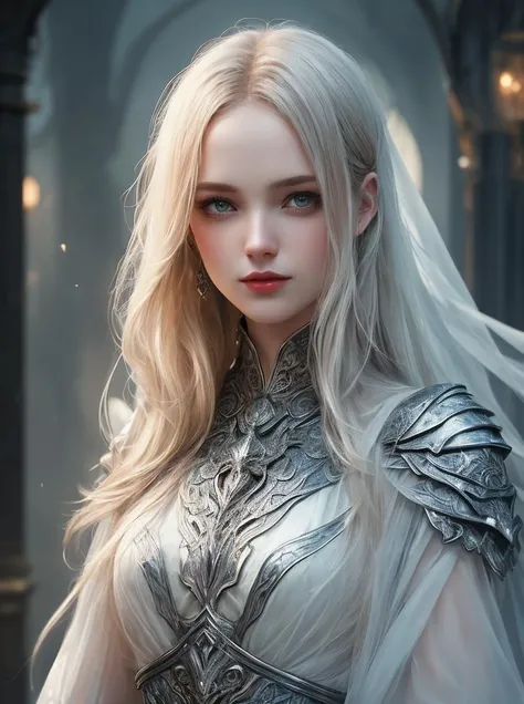 mysterious [girl|woman] in arcane [outfit|armor], close-up portrait, pale skin, blurry background, [fog, mist, dust, bokeh], [elevate the quality to a professional level paying special attention to key features and details, craft images with sophisticated ...