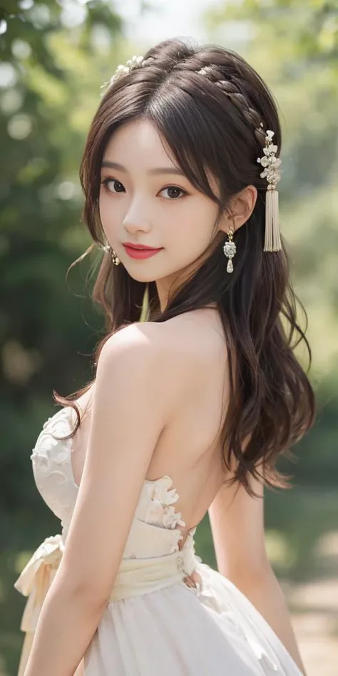 (1girl:1.9),light smile,happy,((((upper body,real face photo,outdoor background,background blur)))),big eyes,analog style,physically-based rendering,ultra-detailed,professional lighting, photon mapping,(outdoor,bokeh),(RAW photo, best quality, masterpiece:...