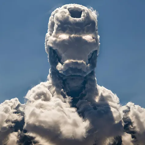 a photo of a cloud that looks like iron man, detailed  <lora:Aether_Cloud_v1:1>