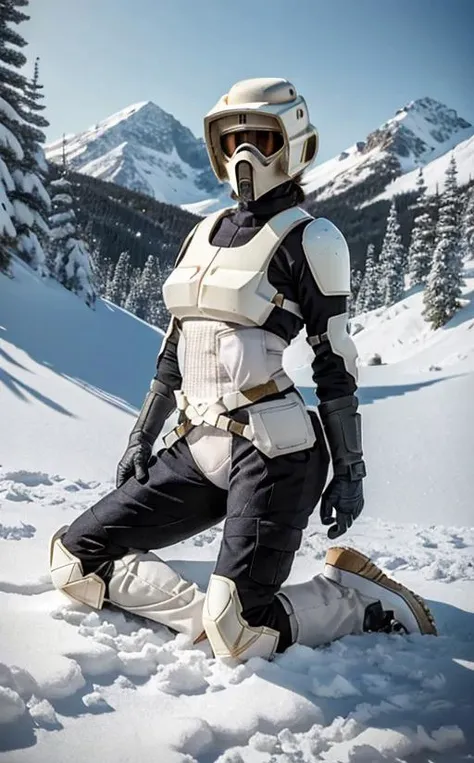 ((woman))  scouttrooper suit is lying on the floor in a pinup pose<lora:SctrooperV01:0.9>,helmet,mask,on a snowy mountain, RAW photo, 8k uhd, dslr, soft lighting, high quality, film grain, Fujifilm XT3