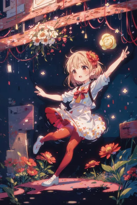 anzu, Ivory techno outfit, Red tights, with flowers, Seated pose, dancing, doodle <lora:anzu-idolmaster:0.6> <lora:beauty_eyes:0.7> <lora:add_detail:0.8> <lora:epi_noiseoffset2:0.5> <lora:TUYA5:1>