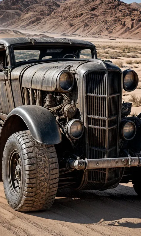 there is a old truck that is parked in the dirt