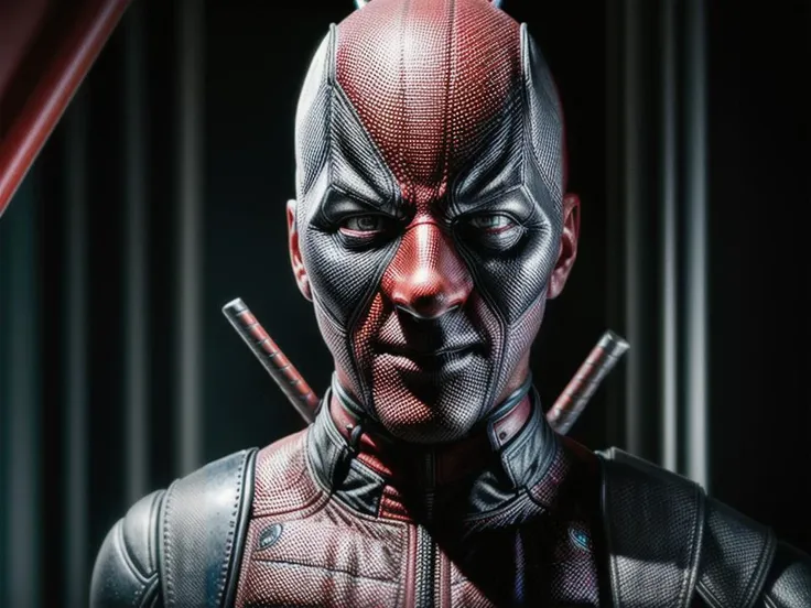 a close up of a deadpool figure with a knife in his hand