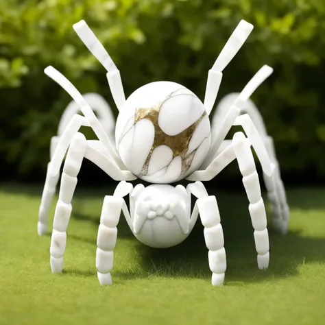 a (marblecarvingcd, marble, white:1.2, shiny:1.2) (spider:1.2), (solo:1.2), standing in lawn, <lora:marblecarvingcd-000013:0.9>,...