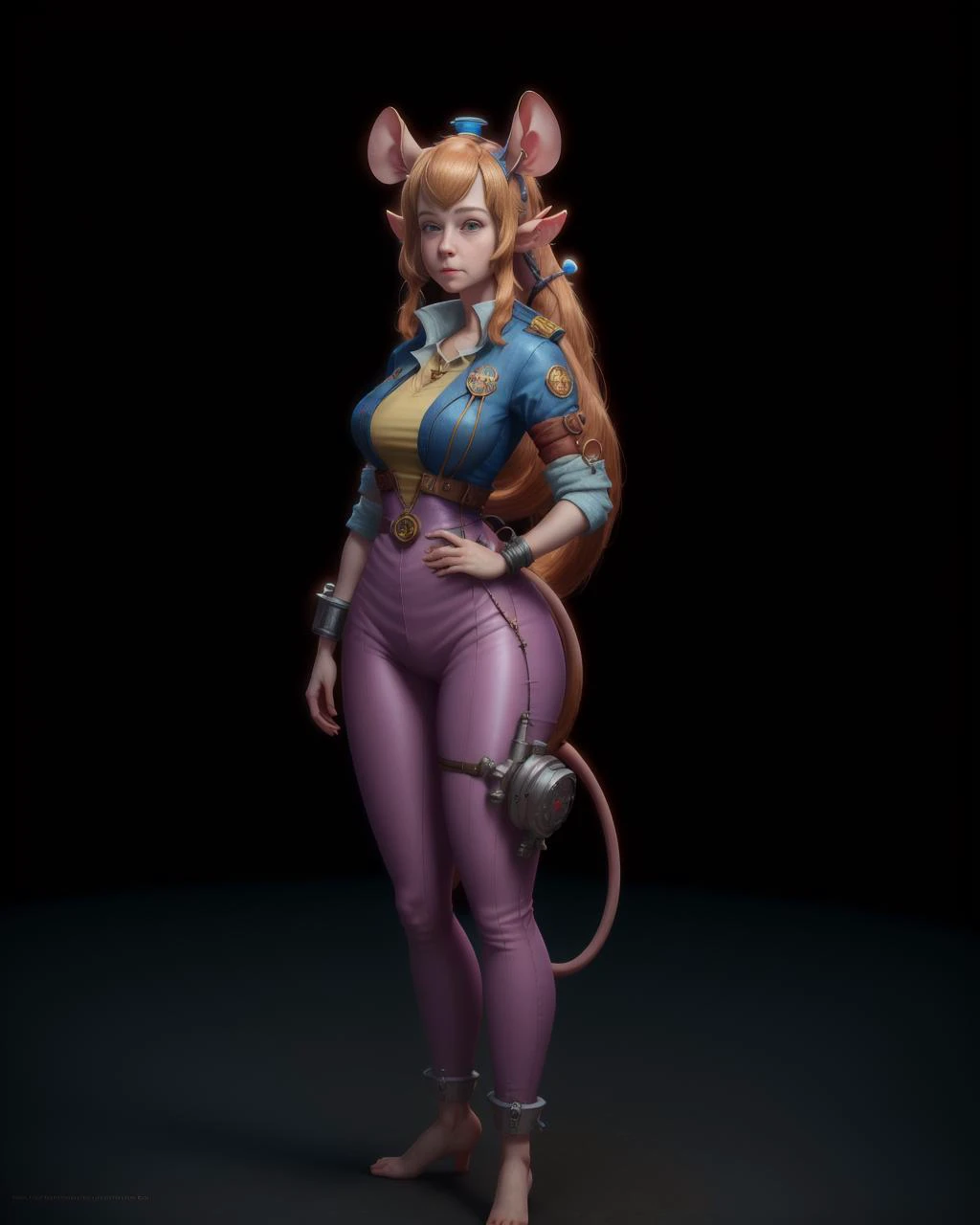 <lora:GadgetHackwrench_v1.0-000001:1> GadgetHackwrench with ears and long mouse tail
fullbody,, masterpiece, highres, photorealistic, best quality, perfect lighting, adult, mature, female, 1girl, 8k,  realistic, photo-realistic, ultra-detailed, fullbody