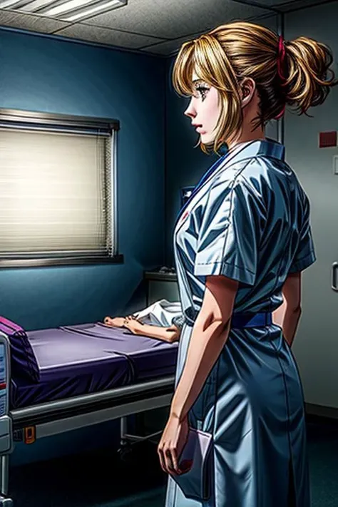 (high quality) (masterpiece) A scene of an anime girl with a patient gown in the hospital, emotional scene, various scene.