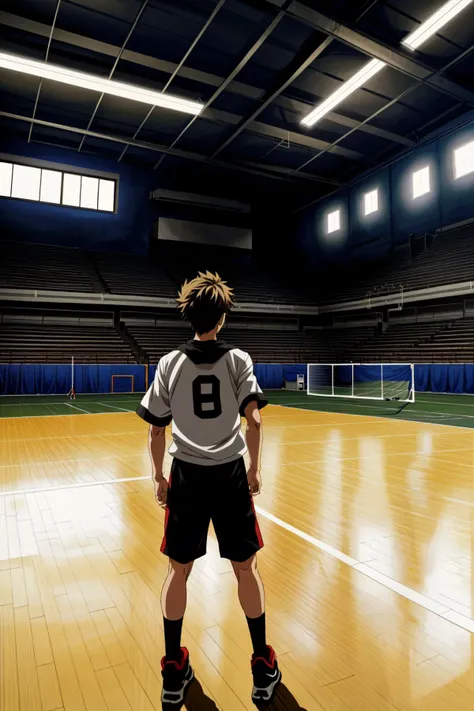 masterpiece of anime, best cinema quality, volumetric lighting and shadows
1boy, shoyo from haikyu, Haruichi Furudate style
volleyball court background