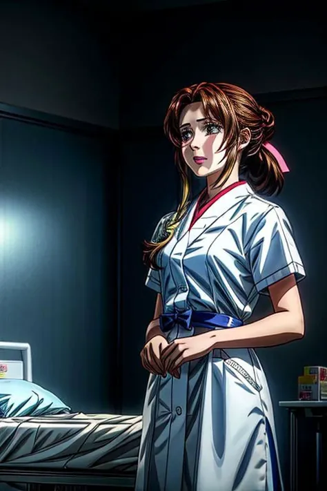 (high quality) (masterpiece) A scene of an anime girl with a patient gown in the hospital, emotional scene, various scene.