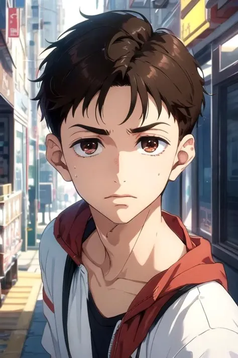 masterpiece, best quality, game cg, 1boy, solo, male focus, looking at viewer, upper body, , <lora:junpei_murao:0.74>, junpei_murao, brown hair, brown eyes, , , science fiction cyber-thriller, High resolution