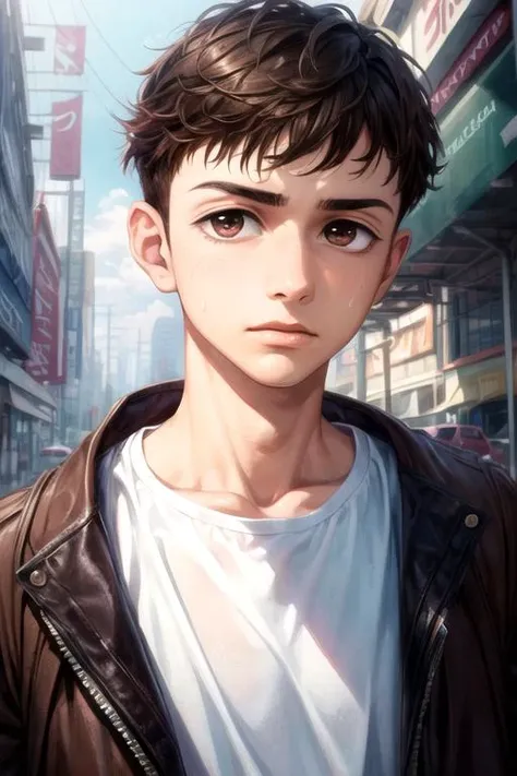 masterpiece, best quality, photorealistic, 1boy, solo, male focus, looking at viewer, upper body, , <lora:junpei_murao:0.68>, junpei_murao, brown hair, brown eyes, , post-apocalyptic,