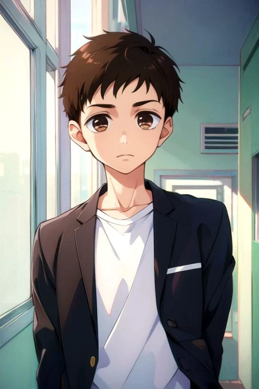 masterpiece, best quality, illustration, 1boy, solo, male focus, looking at viewer, upper body, depth of field, <lora:junpei_murao:0.74>, junpei_murao, brown hair, brown eyes, long-sleeve shirt, , biopunk,