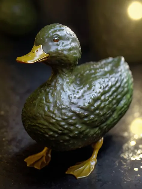 concept art, medium shot of a Duck, Bokeh, Ultra Detailed, Lustful, moody lighting, <lora:avocado_skin:1> avocado skin