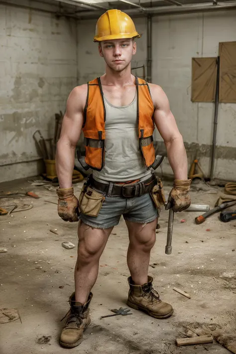 <lora:BrandonEvans:0.8> BrandonEvans as a constructionworker <lora:Clothing - Sexy Construction Worker:0.6>, tank top, helmet, vest, , shorts, gloves, belt