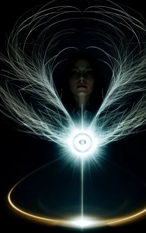 a woman with a light painting on her face and a glowing eye