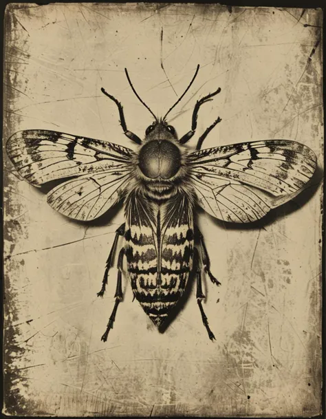 a black and white photo of a bee with a large body