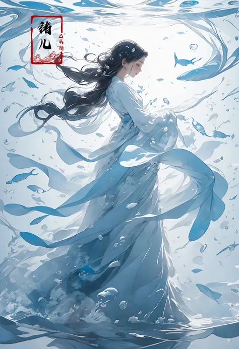 a woman in a white dress is walking through the water