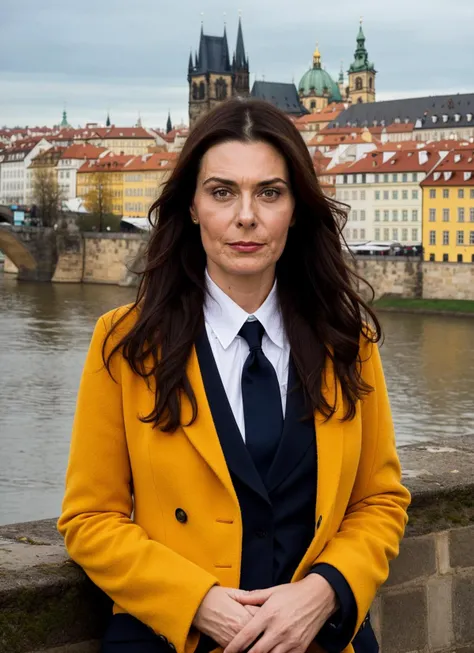 portrait of sks woman in Prague, at the Charles Bridge, by Flora Borsi, style by Flora Borsi, bold, bright colours, ((Flora Borsi)), by Tim Walker, <lora:locon_michelleforbes_v1_from_v1_64_32:1>