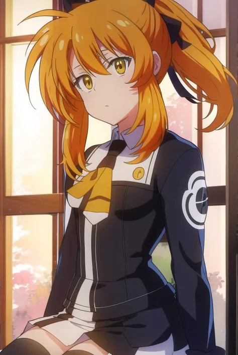 misaominakami, <lyco:misaominakamiLYCORIStest:1>,
misao minakami, (yellow eyes:1.5), orange hair,ponytail, black ribbon, ribbon, hair ribbon,
BREAK skirt, thighhighs, black thighhighs, zettai ryouiki, school uniform,
BREAK looking at viewer,
BREAK indoors,...