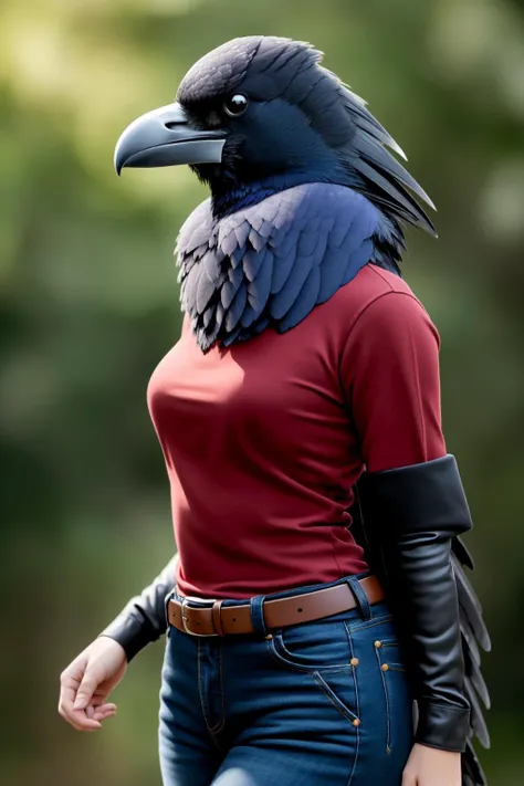 (masterpiece, best quality),  intricate details, 8k, artstation, wallpaper, official art, sharp focus,
(1girl:1.2),     <lora:Corvids-v1:0.8> raven, anthro avian corvid, beak, female, medium breasts, ((winged-arms)), clothes, shirt, pants, happy, posing, p...