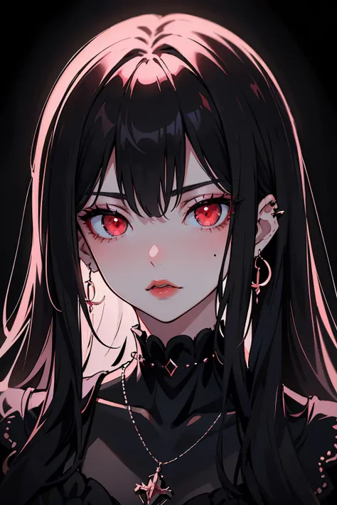 anime girl with red eyes and long black hair