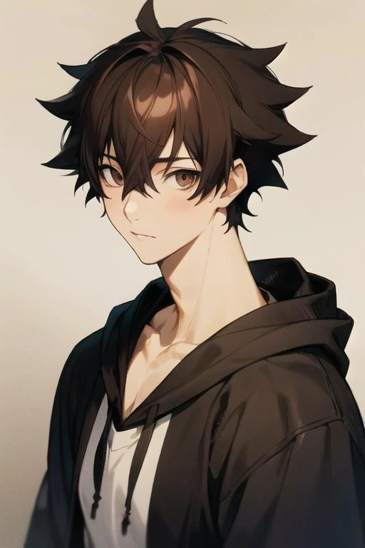 masterpiece, best quality, high quality, 1boy, solo, male focus, looking at viewer, upper body, <lora:yuuya_tenjou:0.56>, yuuya_tenjou, brown hair, hair between eyes, brown eyes, , hoodie