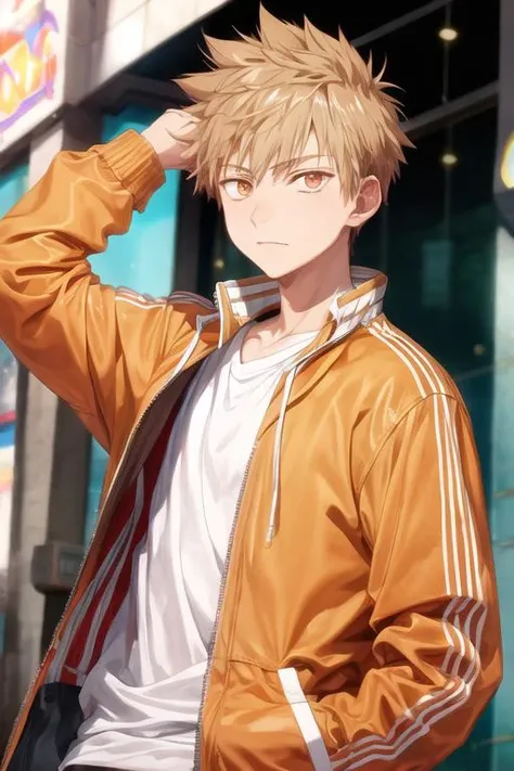 masterpiece, best quality, high quality, 1boy, solo, male focus, looking at viewer, upper body, <lora:shuu_inuzuka:0.72>, shuu_inuzuka, , light brown hair, orange eyes, realistic, jacket