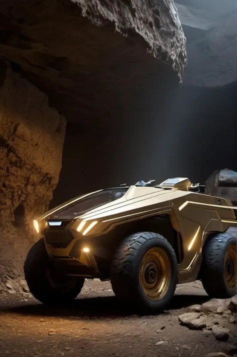 white and brass science fiction hovering industrial industrial vehicle by a cave entrance, science fiction, cinematic lighting, night time, volumetric light, imax, dslr, highly detailed, volumetric fog, dystopian vibes, dutch angle, cinematic angle
 <lora:...