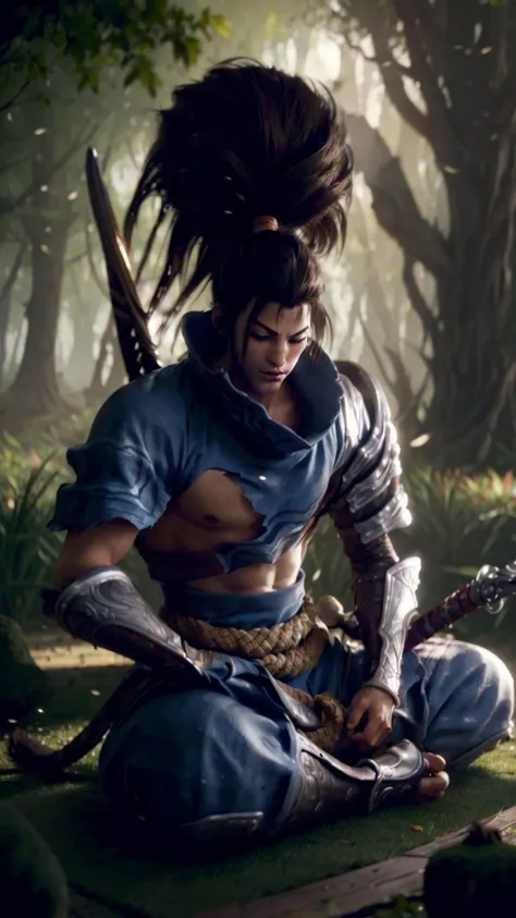 <lora:yasuo:0.8>, dressed as Yasuo, yasuo_ (League of legends), best quality, masterpiece, illustration, (realistic, photo-realistic:1.37), amazing, finely detail, incredibly absurdres, huge filesize, ultra-detailed, highres, extremely detailed CG unity 8k...