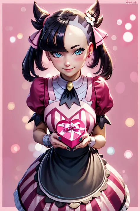 a cartoon girl with a pink heart in her hands