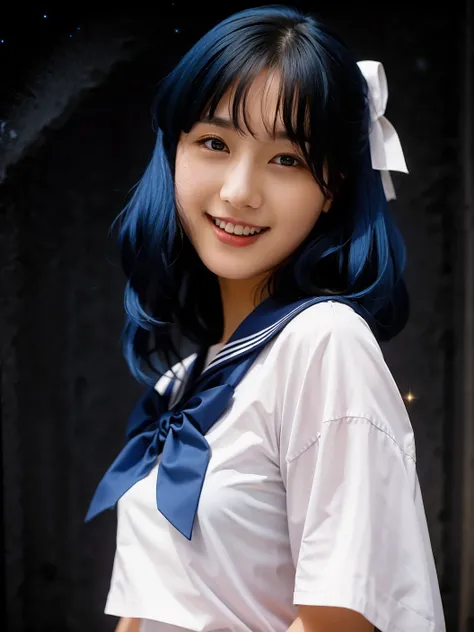 blue hair,
BREAK white student uniform,sailor dress,hair bow,idol,starry sky,galaxy,
<lora:LynnMinmay001:0.55>,LynnMinmay,sparkle background,
Atmosphere,clear,sharp,Photorealistic portraits,4k,high quality,masterpiece,high res,
<lora:ClothingAdjuster3:-0.3...