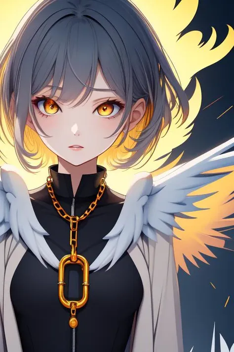 anime girl with angel wings and a chain around her neck