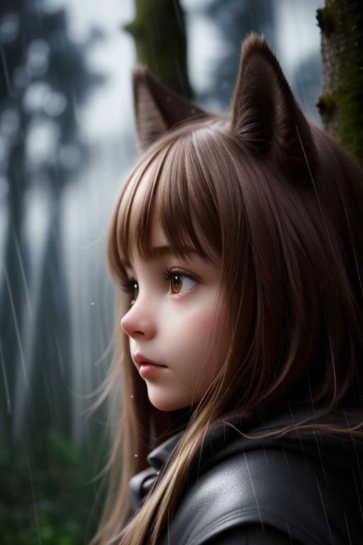 there is a young girl with a cat ear and a black jacket