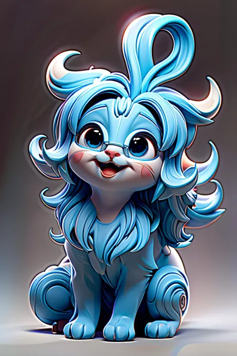 a close up of a cartoon cat with blue hair and a big smile