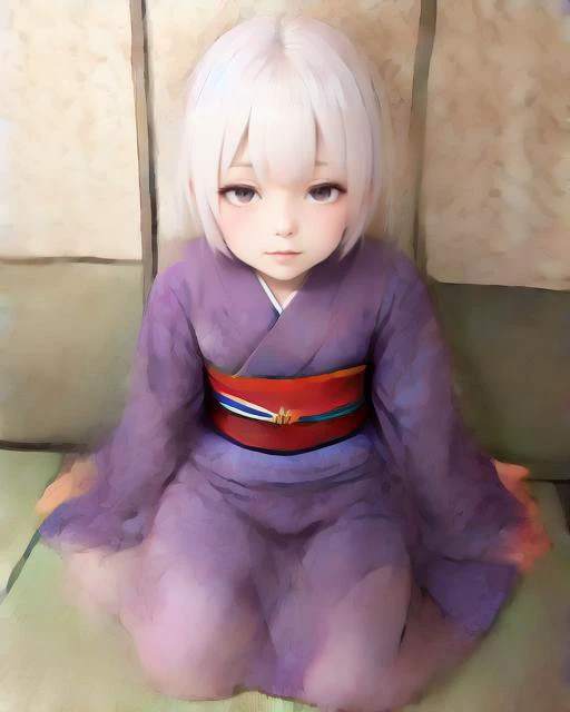 <lora:1girl:0.8>, 1girl, kimono, tatami, 96 years old woman white hair aged up