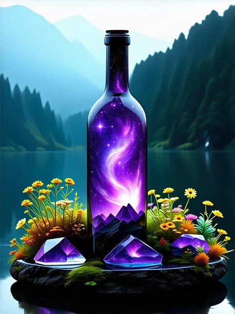 beautiful scenery nature glass bottle landscape, purple galaxy bottle,