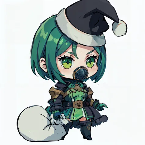 a cartoon image of a girl with a santa hat and green hair