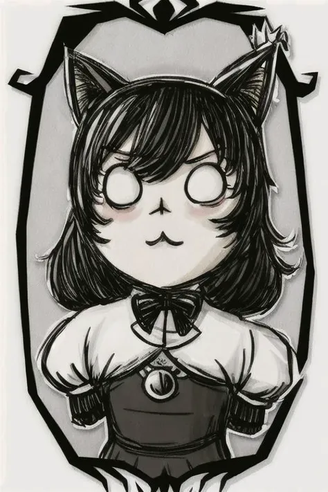 a drawing of a cat girl with a bow tie and a cat ear