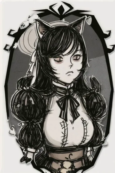 a drawing of a woman with a cat ears and a cat tail