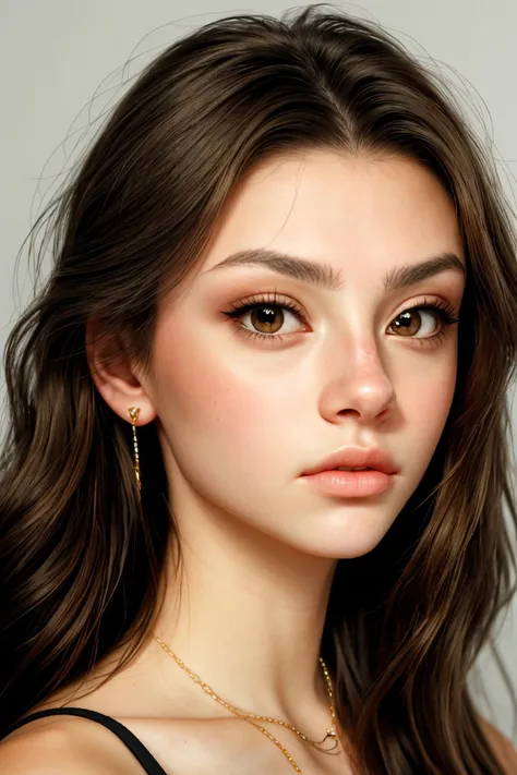 a close up of a woman with long hair wearing a black top