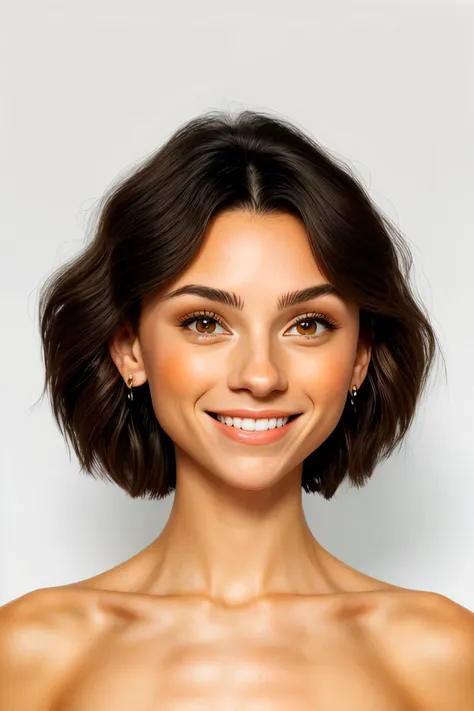 a woman with a short brown hair and a white top