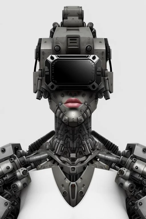 upper body portrait brutalist neoclassical cyborg mechanical dieselpunk  robot  virtual reality headset   <hypernet:dr0ne:1>