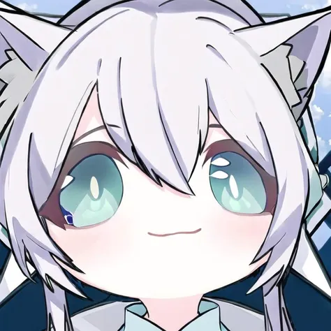 anime character with white hair and blue eyes and a cat ears