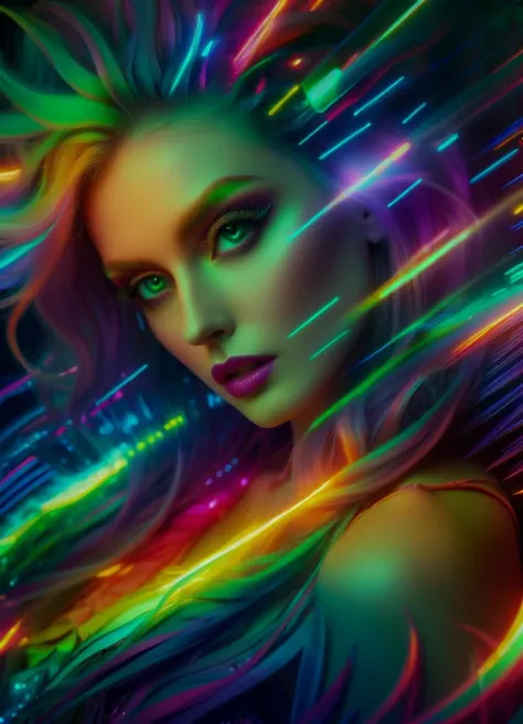 fashion model photography, hyper modern, glamorous surreal, creative, extreme intricate detail, in the style of movie poster, intense emotional atmosphere, pastel colors with glowing makeup,  <lora:ral-mytfrst-sdxl:0.8> ral-mytfrst, subsurface scattering, ...