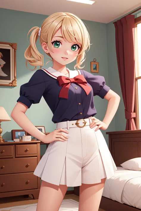 (masterpiece, best quality),  intricate details,
1girl,    <lora:Shigure Ui(vtuber):0.8> shigure ui (vtuber), blonde hair, green eyes, 
indoors, bedroom, cute,  hands on hips,