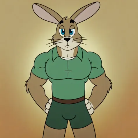 a cartoon rabbit with a green shirt and green shorts