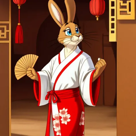 <lora:zayats:0.5>
masterpiece, solo, 1boy, male, 
zayats, hare, tan fur, blue eyes, eyelashes, chinese village, detailed background,
white kimono, holding hand fan,