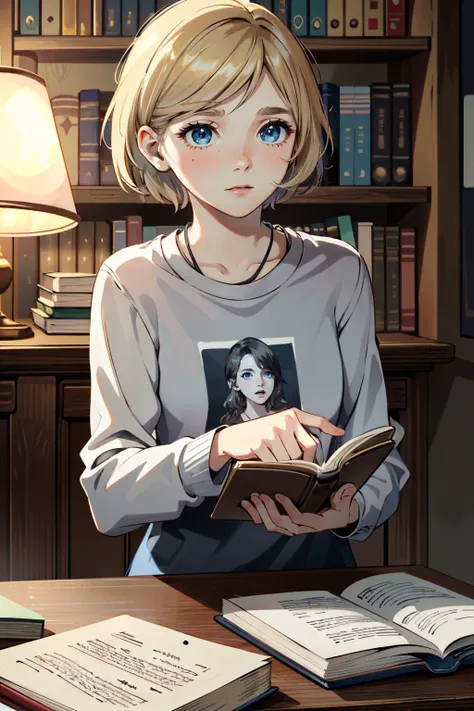 ((ultra detailed, masterpiece, absurdres))
<lora:TLOUSarah:0.9>
TLOUSarah, 1girl, blue eyes, blonde hair, short hair, Grand library with antique books, dynamic warm reading lamps, detailed wooden shelves