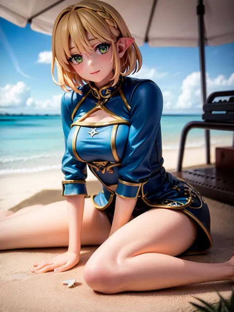 extremely delicate and beautiful,
depth of field,amazing,masterpiece,growth,visual impact,
ultra-detailed, highly, Amazing finely detail,
1girl, sitting , blue clothes, gold trim, small breast,hair ornament, solo, short hair, braided hair, grass, hair flow...