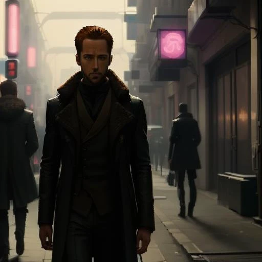 a man standing in the street, Blade_Runner_2049   <lora:blade_runner_2049_v3:1>